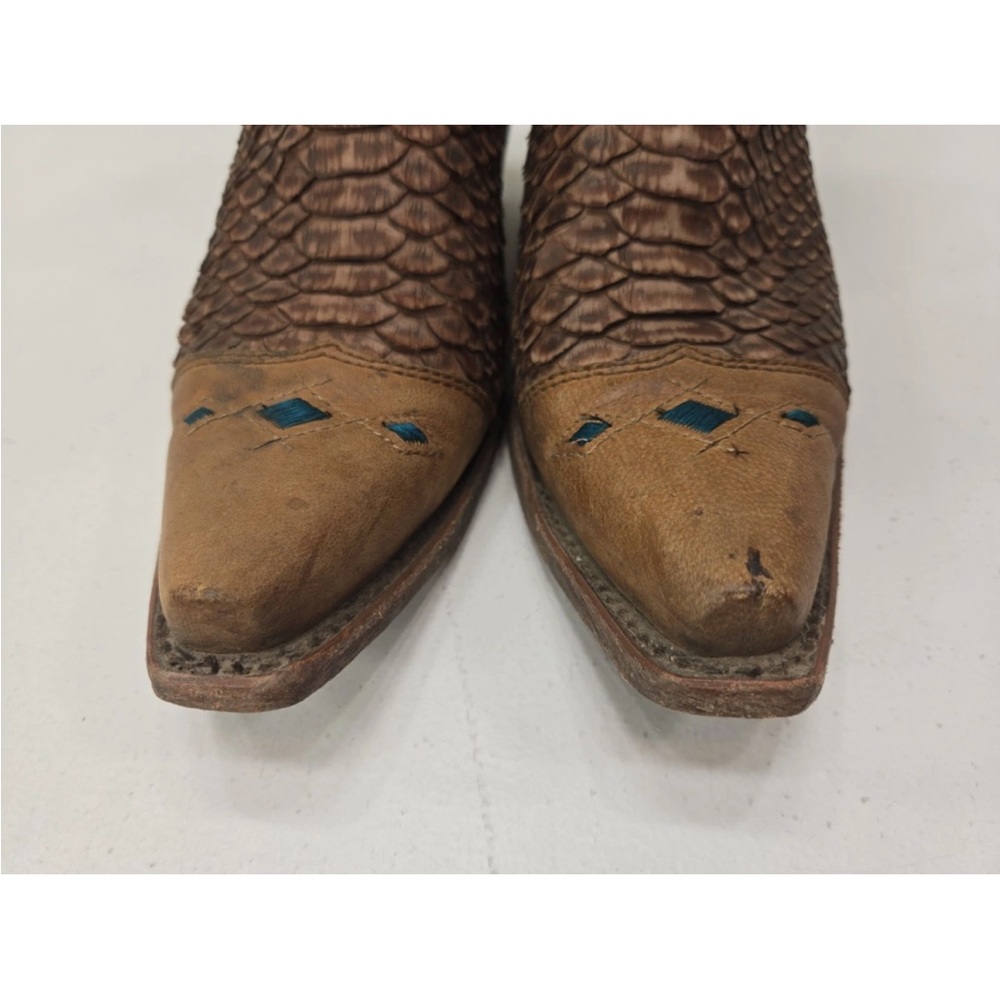 Corral Vintage Boots C2693 Python Aztec Indian Teal Brown Size 8.5M Womens - Picture 8 of 14